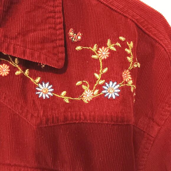 Vtg 90s Winnie The Pooh Embroidered Corduroy Western Snap Shirt Sz M Deep Red - Picture 6 of 12
